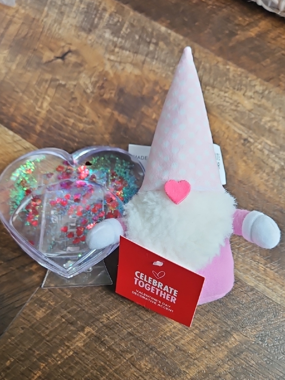 Pink Valentine Gnome Plush & Neil Enterprises Heart Shaped Photo Snow